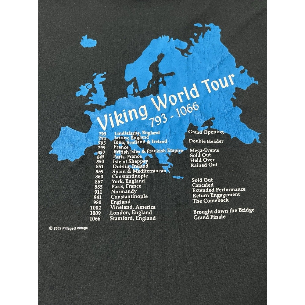 Vintage The Viking World Tour Ancient Dates‎ Graphic Print T-Shirt Top Men XL